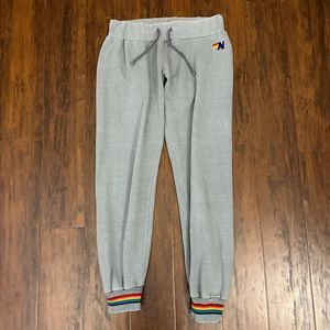 AVIATOR NATION Rainbow Ribbed Trim Sweatpants in Grey *RARE*